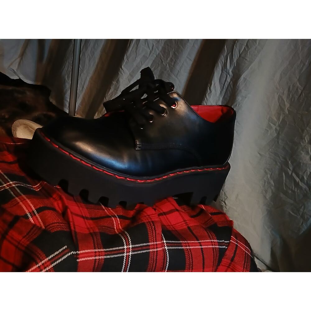Lamoda Black Chunky Platform Lace-Up Oxford Shoes US 7 - Picture 2 of 7